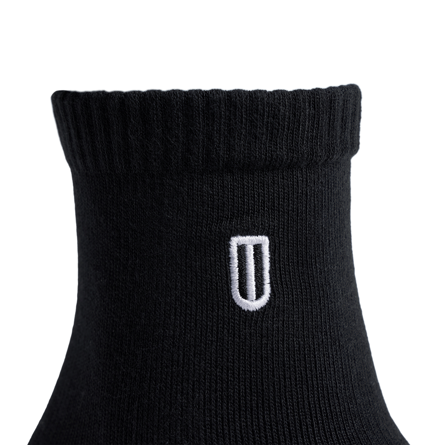 Black Everyday Quarter Crew Sock Logo Angle.
