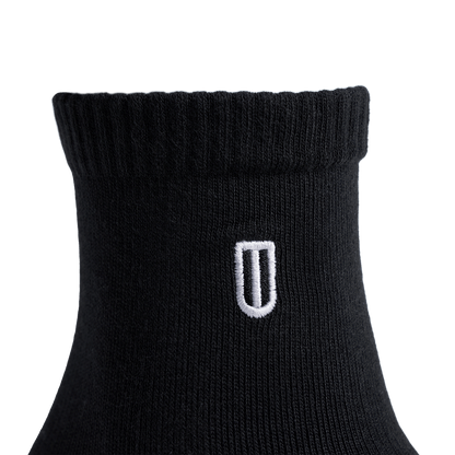Black Everyday Quarter Crew Sock Logo Angle.