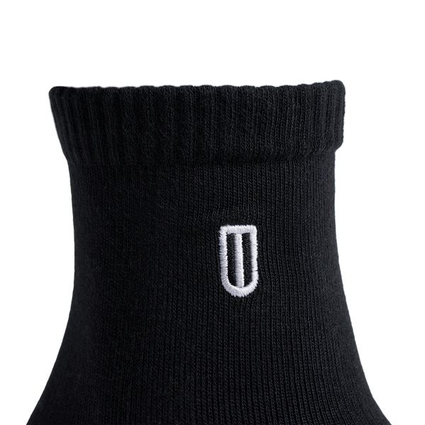 Black Everyday Quarter Crew Sock Logo Angle.