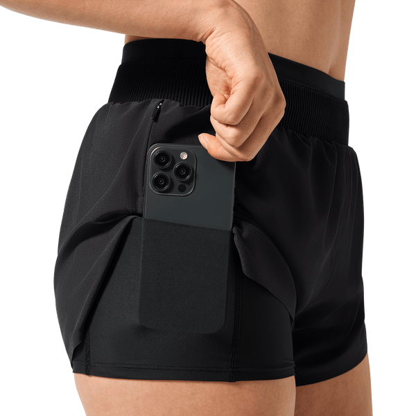 Women's Black Drive 2-in-1 Short 3" Pocket Liner Detail Angle.
