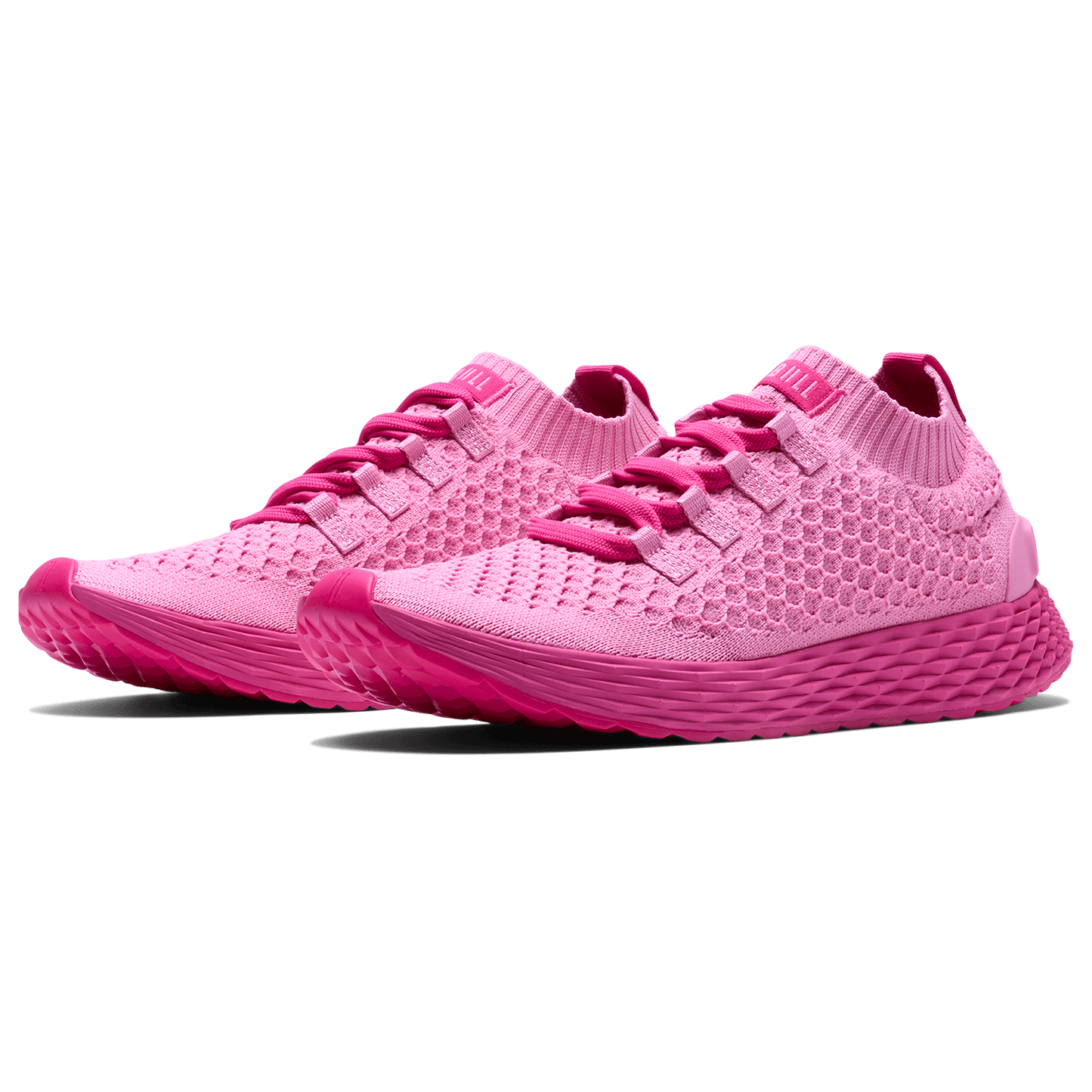 Signal Pink Allday Knit Shoe Front Side Angle.